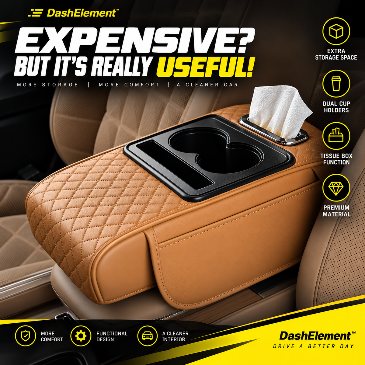 DashElement™ Multifunctional Car Armrest Organizer